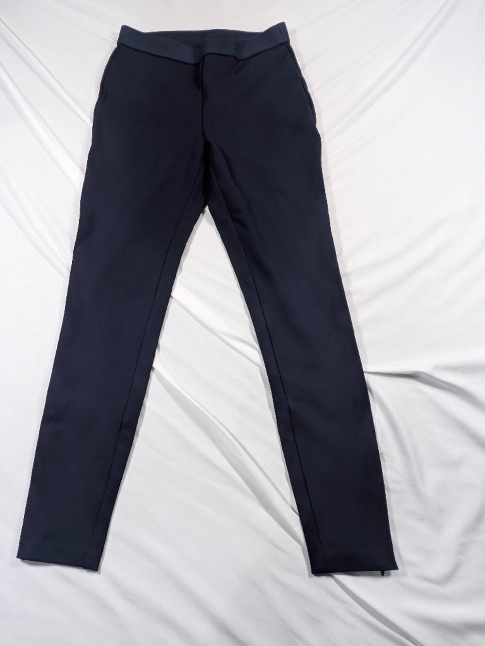 Talbots Women's Size 2 Navy Blue Stretch Ponte Ankle Pants Side Zip Hem Slit
